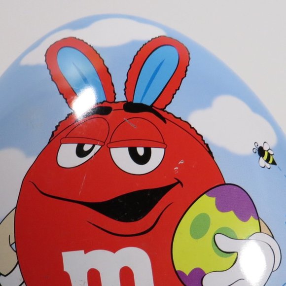 M&M's Easter Egg Shaped Metal Tin Red M&Ms Character with Rabbit Ears - Picture 4 of 7